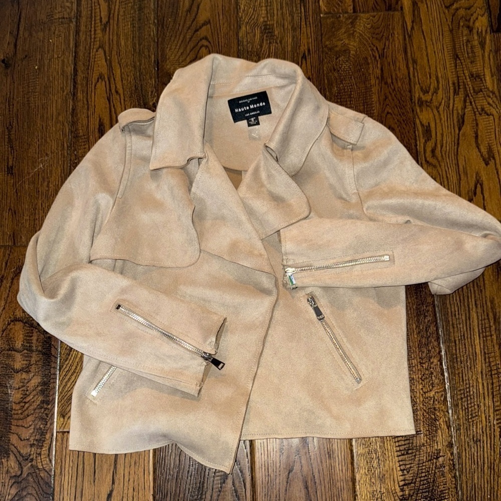 Haute Monde Tan Casual Faux Suede Moto Jacket - Picture 2 of 5